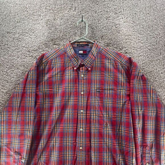 Vintage Tommy Hilfiger Shirt Adult Extra Large Red Yellow Plaid Button Up 90s - Picture 4 of 11